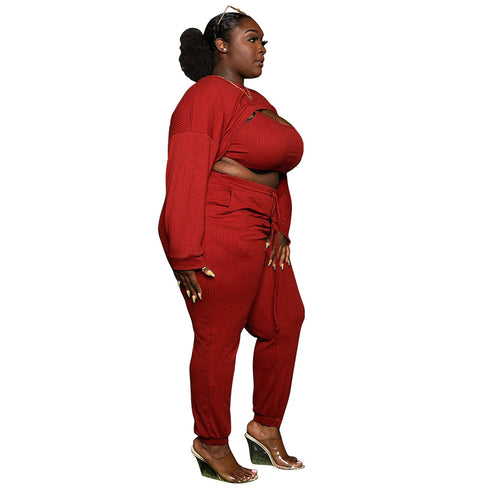 Women's Plus Size Stylish Three Piece Lounge Set