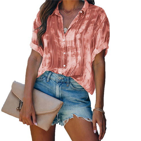 Women's Plus Size Tie-dye Printed Short Sleeve Shirt