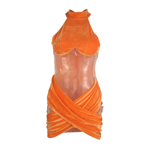 Women's Plus Size Tight Sexy Stretch Patchwork Gauze Dress