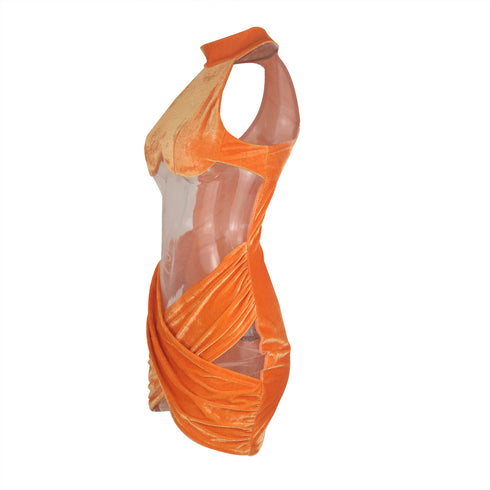 Women's Plus Size Tight Sexy Stretch Patchwork Gauze Dress