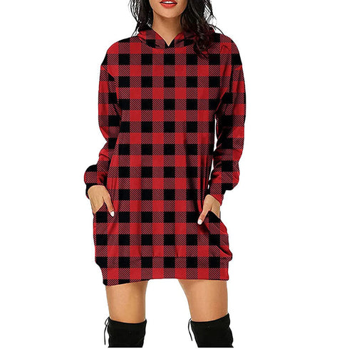 Women's Plus Size Tunics Print Plaid Hoodie Top
