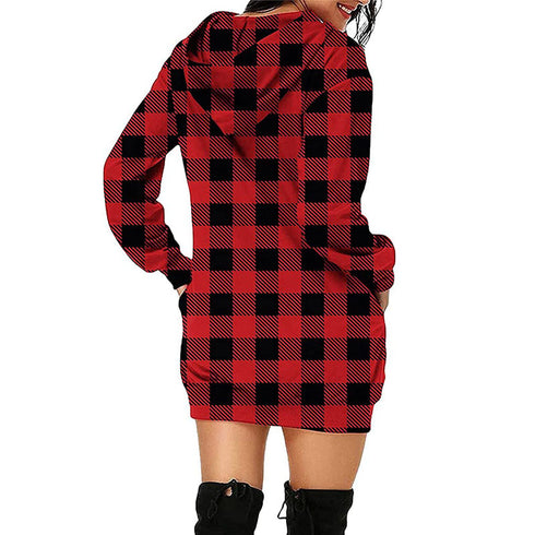 Women's Plus Size Tunics Print Plaid Hoodie Top