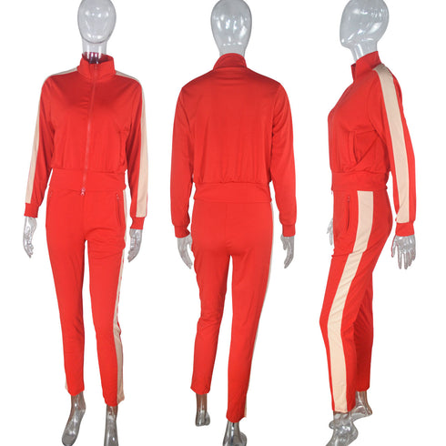 Women's Plus Size Zipper Tops Running Pants Two Piece Outfits