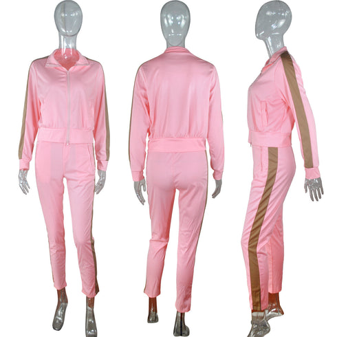 Women's Plus Size Zipper Tops Running Pants Two Piece Outfits