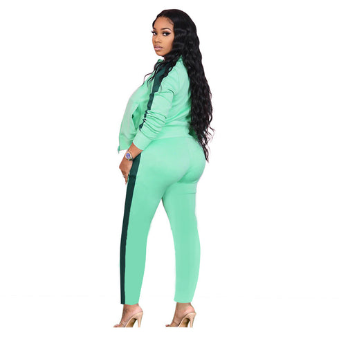 Women's Plus Size Zipper Tops Running Pants Two Piece Outfits