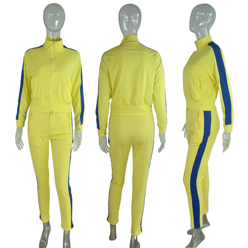 Women's Plus Size Zipper Tops Running Pants Two Piece Outfits