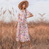Women's Print Pleated Dresses with Flounces Long Dress