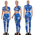 Women's Print V Neck Tops Long Pants Two Piece Outfits