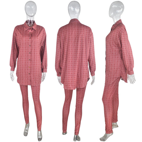 Women's Printed Plus Size Shirt Pants Two Piece Outfits