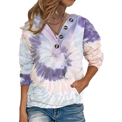 Women's Printed Plus Size V Neck Tie-dye Sweatshirt