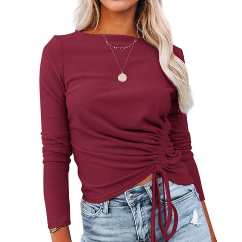 Women's Pure Color Tops Long Sleeve Pullover Sweater