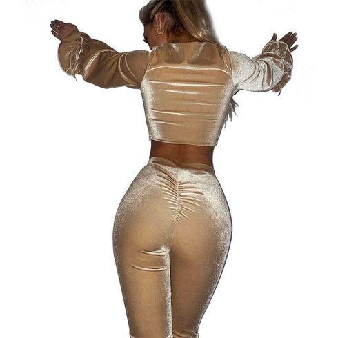 Women's Revealing Pleated Bell Bottoms Two Piece Outfits