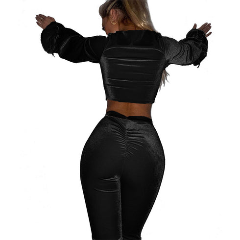 Women's Revealing Pleated Bell Bottoms Two Piece Outfits