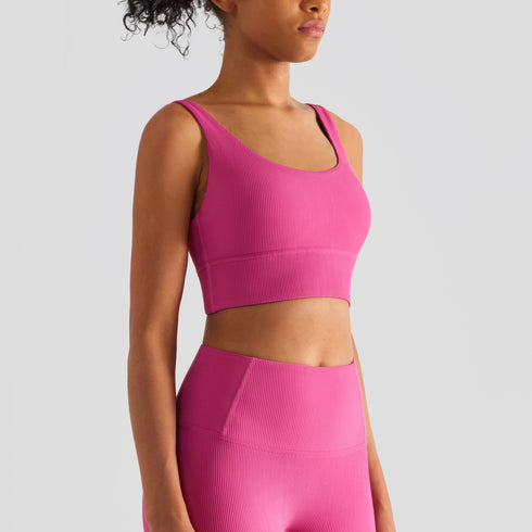 Women's Ribbed Sport Bra with Detachable Bra Pads
