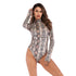 Women's Round Neck Long Sleeve Leopard Print Rompers