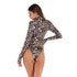Women's Round Neck Long Sleeve Leopard Print Rompers