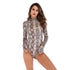 Women's Round Neck Long Sleeve Leopard Print Rompers