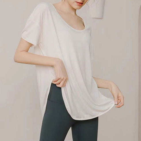 Women's Round Neck Short Sleeve Yoga Loose T-Shirt
