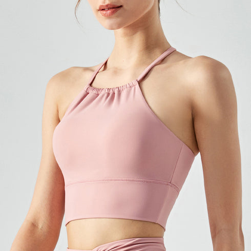 Women's Running Criss Cross Back Crop Tank with Bra Pads