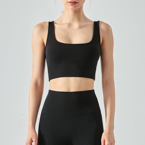 Women's Running Crop Square-cut Collar Tank Bra Pads