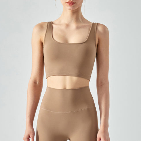 Women's Running Crop Square-cut Collar Tank Bra Pads