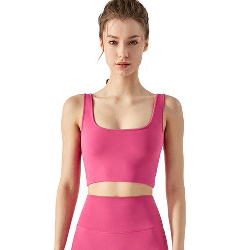 Women's Running Crop Square-cut Collar Tank Bra Pads