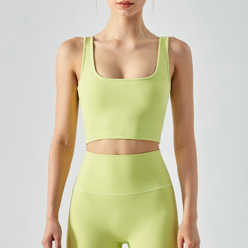 Women's Running Crop Square-cut Collar Tank Bra Pads