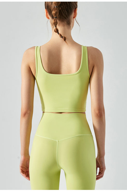 Women's Running Crop Square-cut Collar Tank Bra Pads