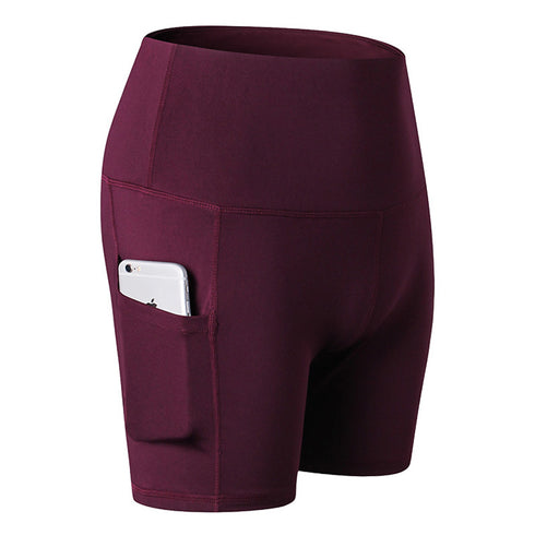 Women's Running High Waist Skinny Yoga Shorts with Pocket