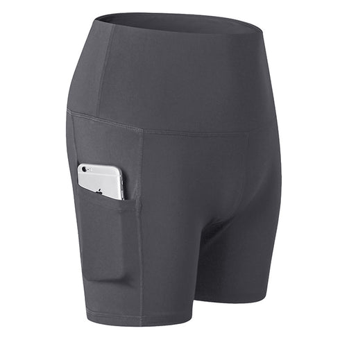 Women's Running High Waist Skinny Yoga Shorts with Pocket