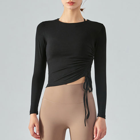 Women's Running Round Neck Side Drawstring Sweatshirts