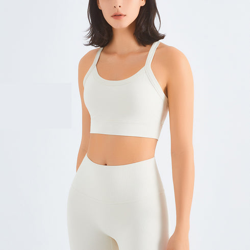 Women's Running Sport Ribbed Fabric Crop Tank Top