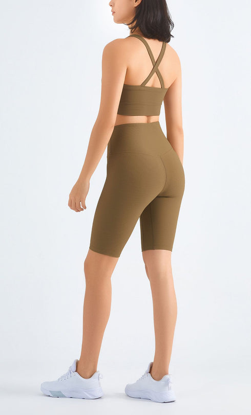 Women's Running Sport Ribbed Fabric Crop Tank Top