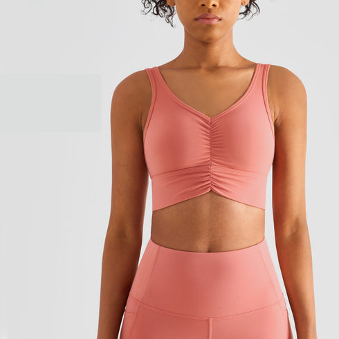 Women's Running Sport Wide Straps Sleeveless Plicated Tank