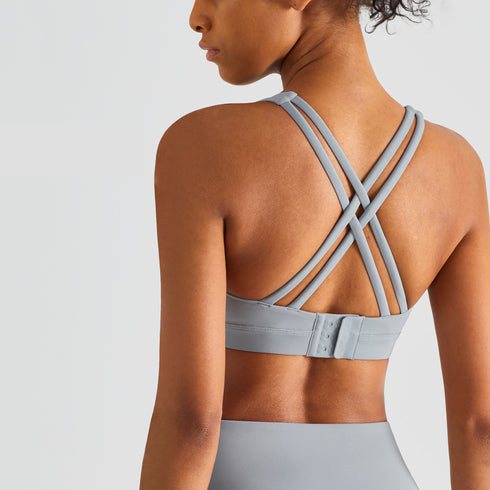 Women's Running Square-cut Collar Crisscross Back Sports Bra