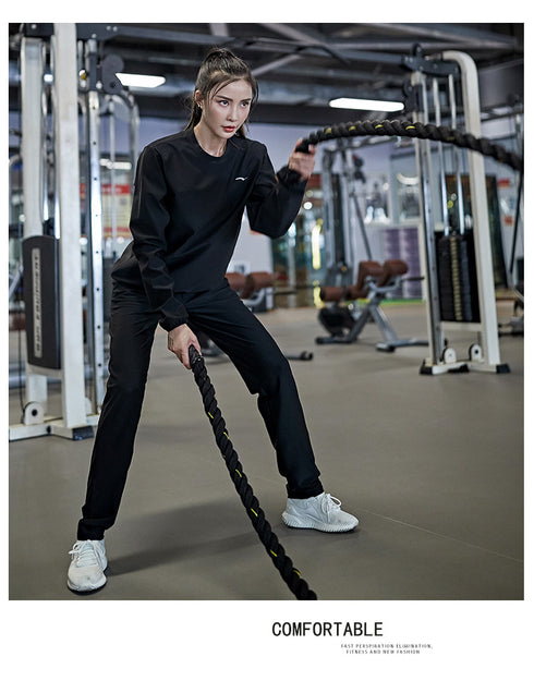 Women's Sauna Suits Long Sleeve Round Neck Shirt Pants Suits