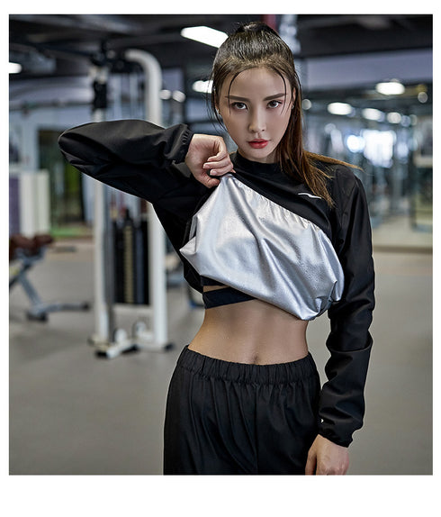 Women's Sauna Suits Long Sleeve Round Neck Shirt Pants Suits