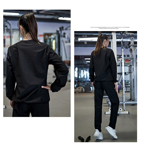 Women's Sauna Suits Long Sleeve Round Neck Shirt Pants Suits