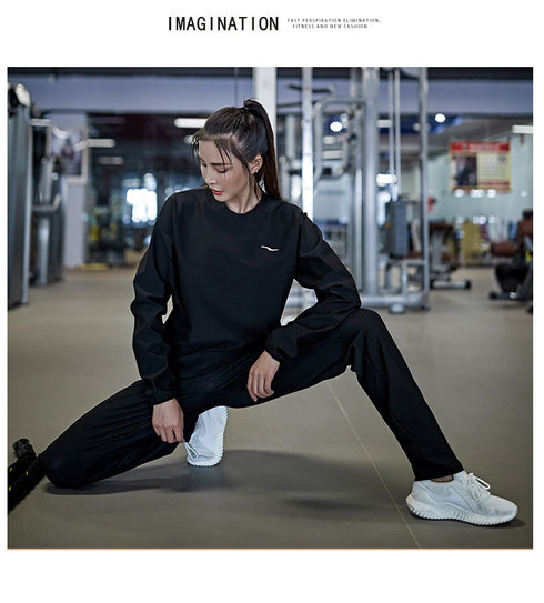 Women's Sauna Suits Long Sleeve Round Neck Shirt Pants Suits