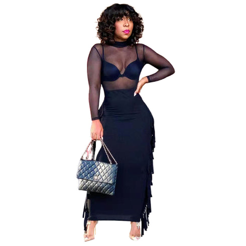 Women's See-through Gauze Blouse Skirt Two Piece Outfits Set