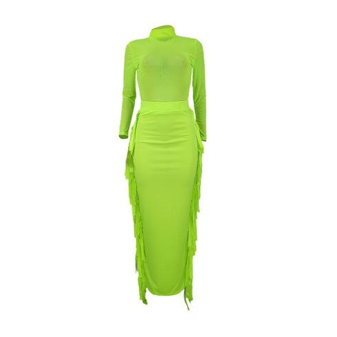 Women's See-through Gauze Blouse Skirt Two Piece Outfits Set