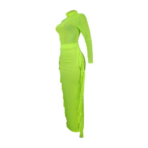 Women's See-through Gauze Blouse Skirt Two Piece Outfits Set