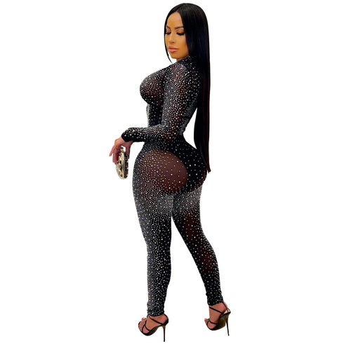 Women's Sequins Deep V-Neck Nightclub Two Piece Outfits