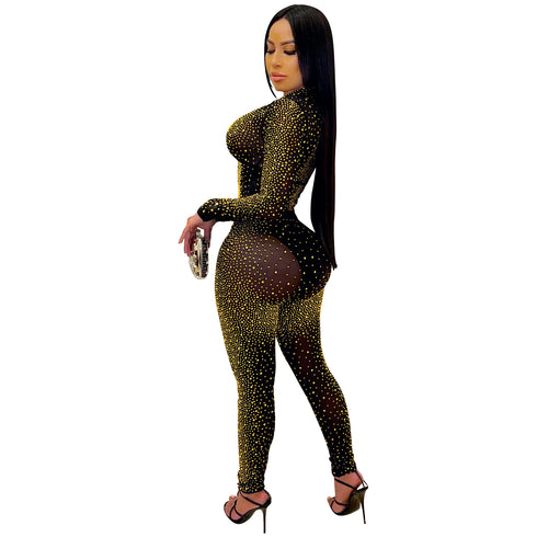 Women's Sequins Deep V-Neck Nightclub Two Piece Outfits