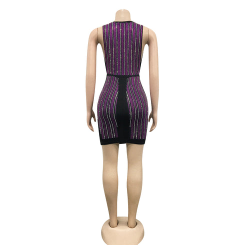 Women's Sequins Deep V-neck Sleeveless Bodycon Dresses