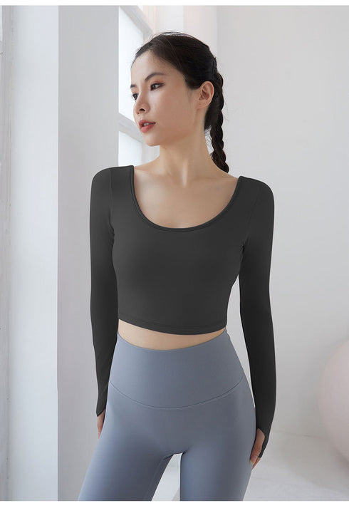 Women's Sexy Backless Running Sweatshirts with Bra Pads