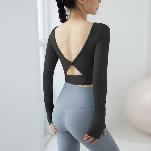 Women's Sexy Backless Running Sweatshirts with Bra Pads