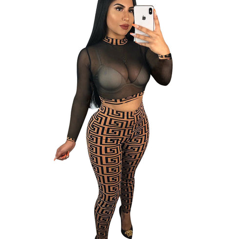 Women's Sexy Crop Tops Pencil Pants Two Piece Outfits