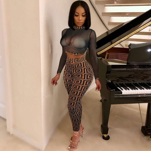 Women's Sexy Crop Tops Pencil Pants Two Piece Outfits