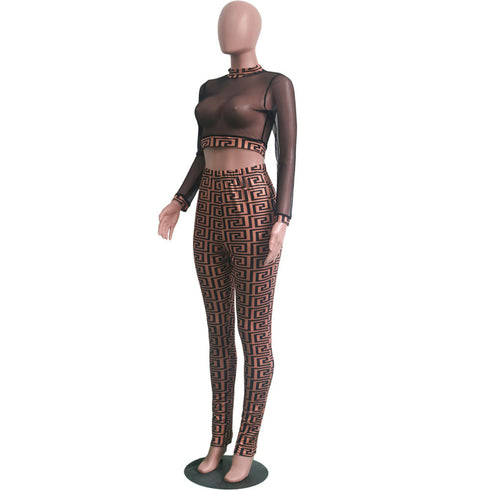 Women's Sexy Crop Tops Pencil Pants Two Piece Outfits